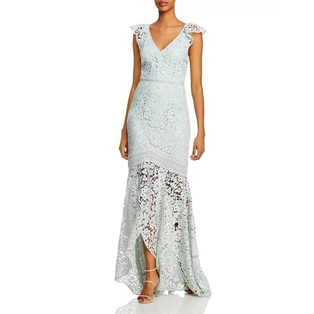 NWT ML Monique Lhuillier Lace Cutaway Evening Gown Size 4 Light Mint